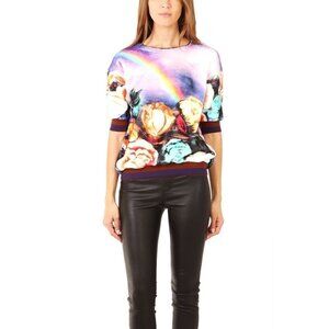 CLOVER CANYON Magical Sky FAUX FUR Top SWEATSHIRT Soft FLORAL ( XS )